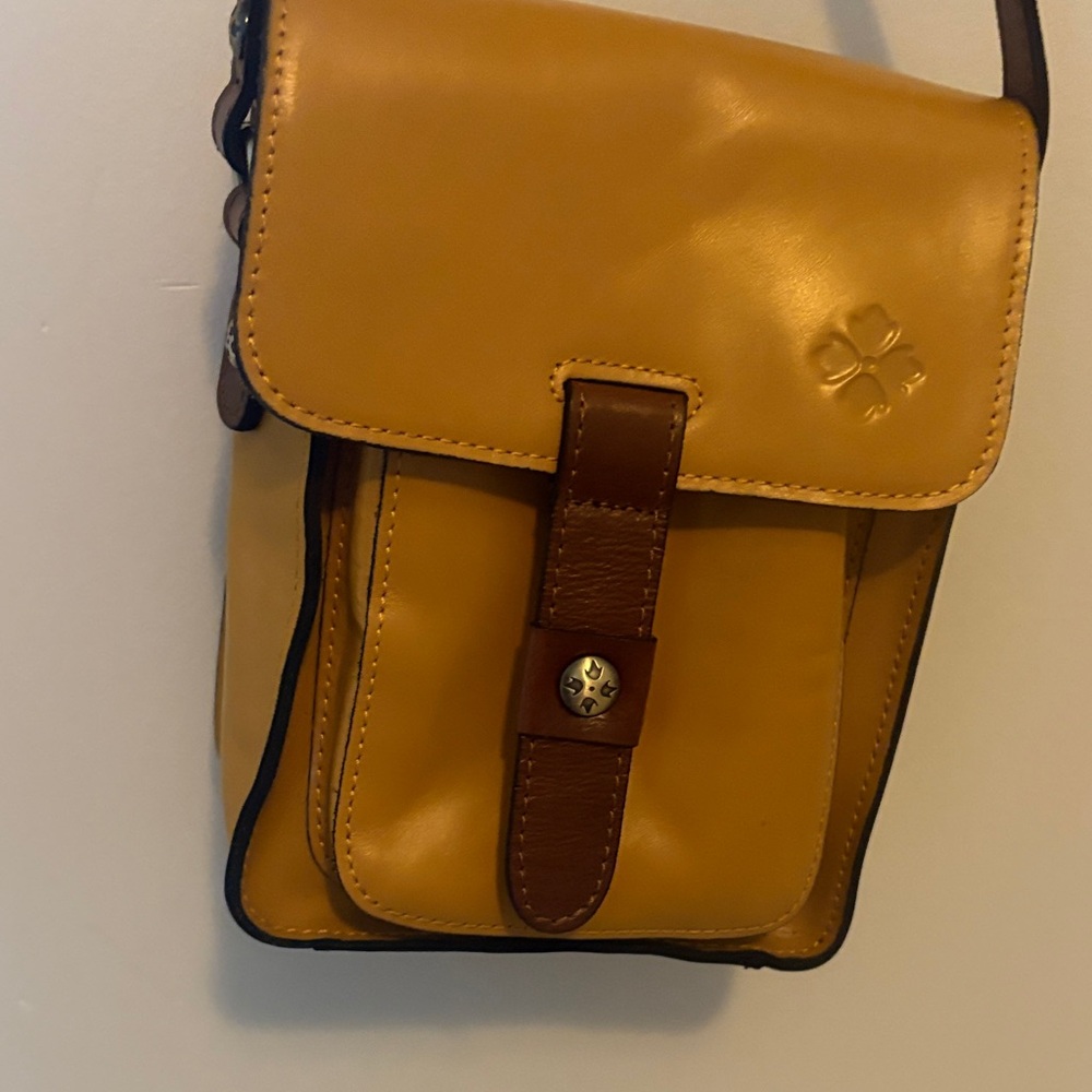 Patricia Nash Yellow and Brown Leather Crossbody Bag